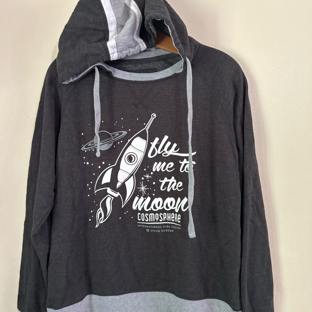Gray Cosmosphere Space Camp Graphic Hoodie with Rocket Design